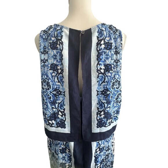 MICHAEL KORS Blue Striped Brocade Print Tiered Dress Size 14 - Picture 7 of 8